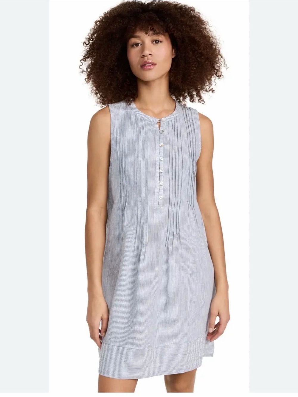 $178 Faherty Isha Basketweave 100% Linen Dress Blue Pockets Mini Stripe Medium